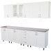 Bucatarie Zebra 260 cm din MDF Alb Lucios cu blat termoizolant imitatie gri